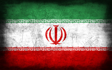 Iran flag with grunge metal texture