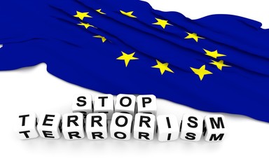 Europe Union flag and write stop terrorism.
