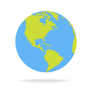 Green and blue cartoon world map globe vector illustration