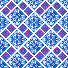 Portuguese azulejo tiles. Blue and white gorgeous seamless patterns. For scrapbooking, wallpaper, cases for smartphones, web background, print, surface texture, pillows, towels, linens bags T-shirts