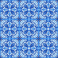 Portuguese azulejo tiles. Blue and white gorgeous seamless patterns. For scrapbooking, wallpaper, cases for smartphones, web background, print, surface texture, pillows, towels, linens bags T-shirts