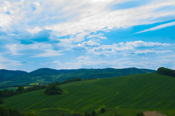 Obraz premium Panorama of green fields from the top of the castle Bolkow Poland