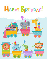 Obraz premium Birthday Animals On Train