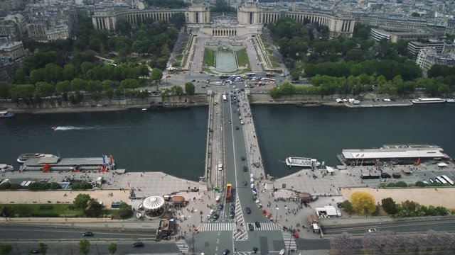 View of cityscape of Paris, Ile de France, France from Seine river to stadium from the Centre sportif Emile Anthoine