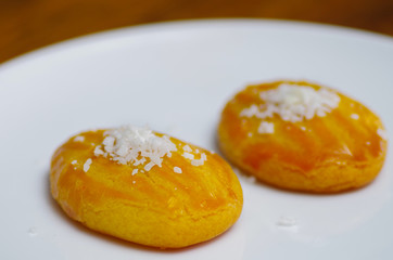 Delicious turkish dessert sekerpare with coconut powder