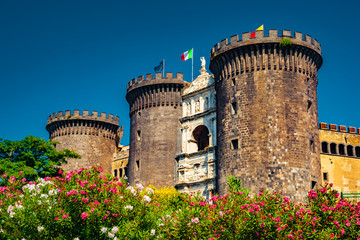The medieval castle of Maschio Angioino or Castel Nuovo (New Castle), Naples, Italy. - 158915257