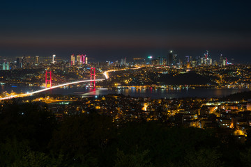 Fototapeta na wymiar Panorama of Istanbul and Bosphorus bridge at night, Istanbul, Turkey