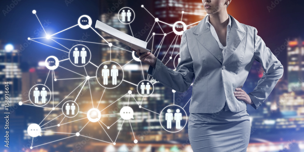 Poster concept of modern business networking that connect and cooperate people