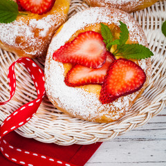 Summer Baking Russian Cream Cheese Vatrushka Buns. Selective focus.
