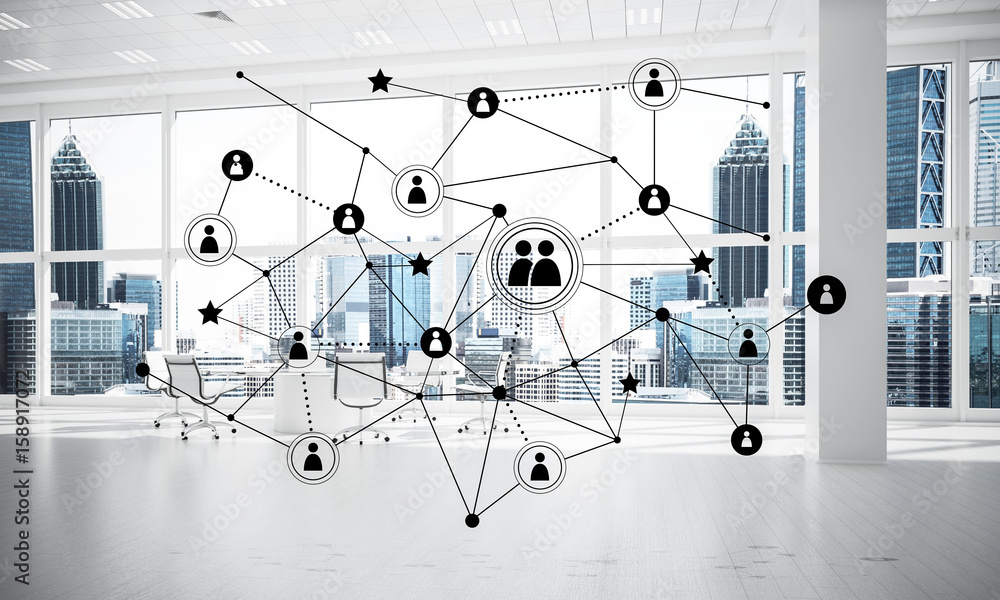 Wall mural networking and wireless connection as concept for effective mode