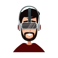 character man young wearing vr glasses vector illustration