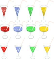 set of isolated colorful drinks