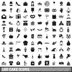100 cake icons set, simple style 