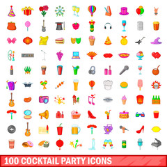 100 cocktail party icons set, cartoon style