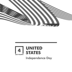 Happy Independence Day. Monochrome Curly twisted Flag of USA set. July Fourth United States federal holiday 3d vector illustration