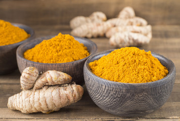 Roots and turmeric powder (Curcuma longa)