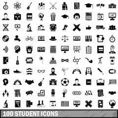 100 student icons set, simple style 