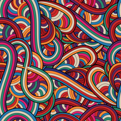 Vector seamless pattern with abstract hand drawn waves. Colorful doodle background. Design for fabric, textile print, web backgrounds.