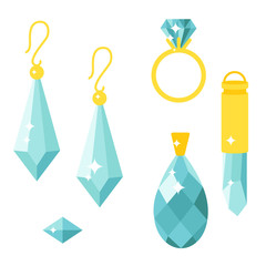 Vector jewelry items gold elegance gemstones precious accessories fashion illustration