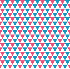 Seamless pattern of ordered equilateral  blue, red and white triangles