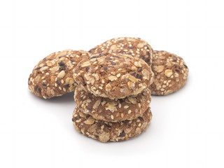 Dietary oatmeal cookies on a white background