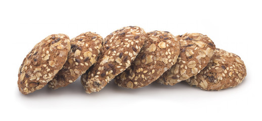 Dietary oatmeal cookies on a white background