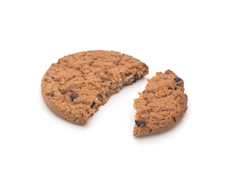 Oatmeal cookies with chocolate on a white background
