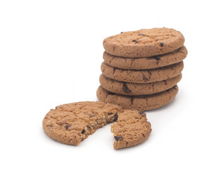 Oatmeal cookies with chocolate on a white background