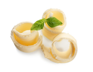 Delicious butter curls on white background, closeup