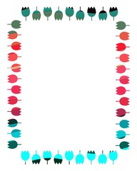 Flowery frame background, colorful tulip shapes on white background, greeting card and abstract design
