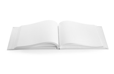Blank pages of opened book on white background