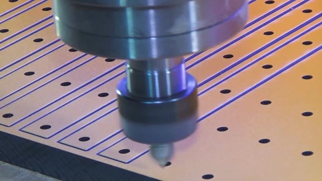 Milling cnc cuts the plastic panel hpl. Shooting spindle cnc near.