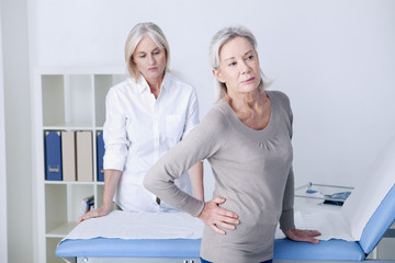 Female patient consulting for hip pain