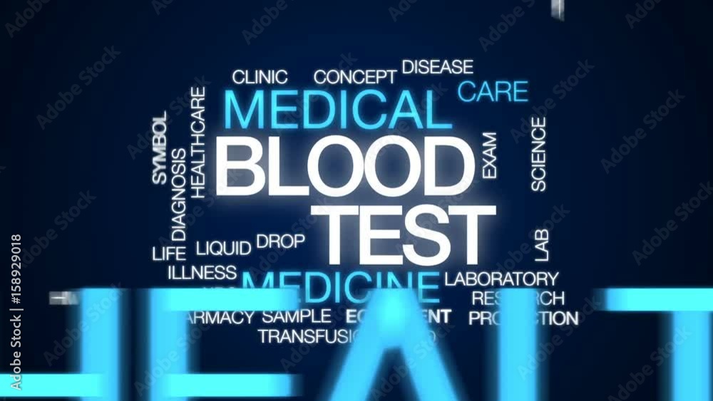 Sticker blood test animated word cloud, text design animation.