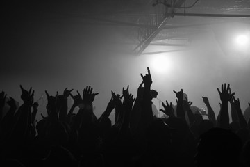 music bands crowds raising hands up in the air (shallow depth of field)