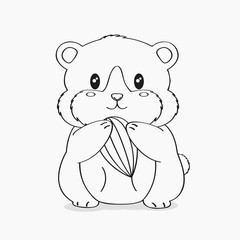 cute brown hamster holding a sunflower seed, line art vector.