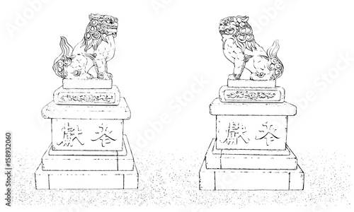 漫画風ペン画イラスト 狛犬 Canvas Print Canvas Prints Haikeisouko