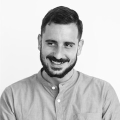 White bearded guy cheerful positivity portrait