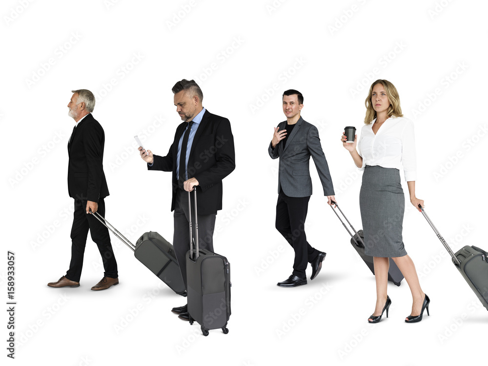 Wall mural Diverse Business Travel People with Luggage Studio Isolated - Wall murals