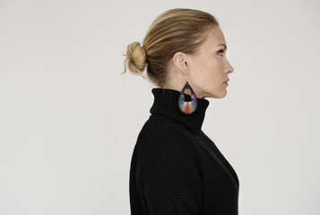 Fototapeta premium Woman Serious Studio Portrait Concept