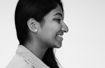 Woman photoshooting in studio close up photograph