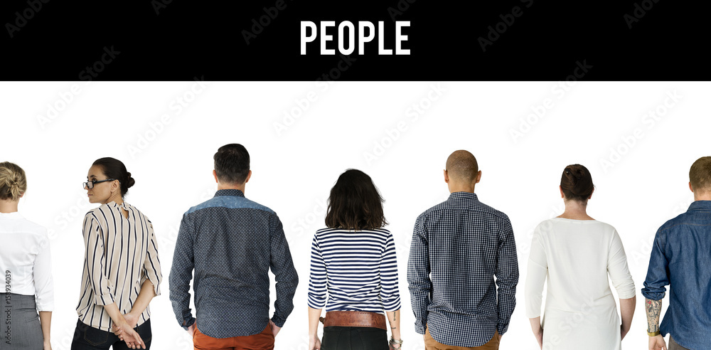 Sticker Group of Diverse People Turn Back Side Set Studio Isolated