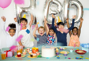 Group of kids celebrate birthday party together