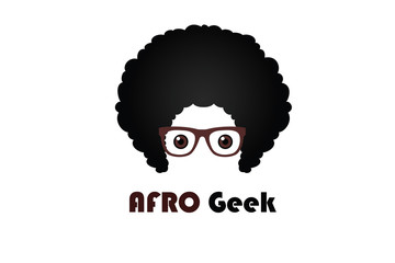Afro Hair Geek Style Logo Template Flat Symbol Design Vector Illustration	
