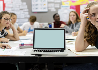 Group of students learning in classroom