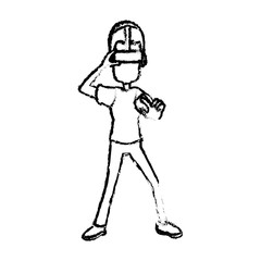 guy character wearing vr headset standing vector illustration