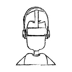 sketch man wearing vr goggles image vector illustration