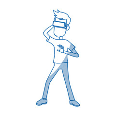 guy character wear vr glasses standing vector illustration