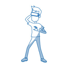 guy character wear vr glasses standing vector illustration