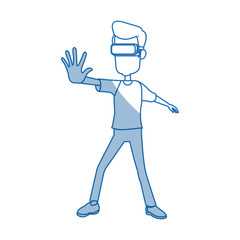 guy character wear vr glasses standing vector illustration